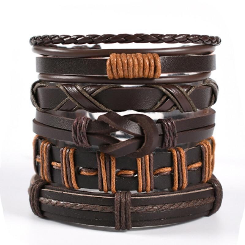 Eif Dock Vinatge Gothic Punk Skull Star Metal Multilayer Leather Bracelet Men Bracelets & Bangles Male Arm Jewelry