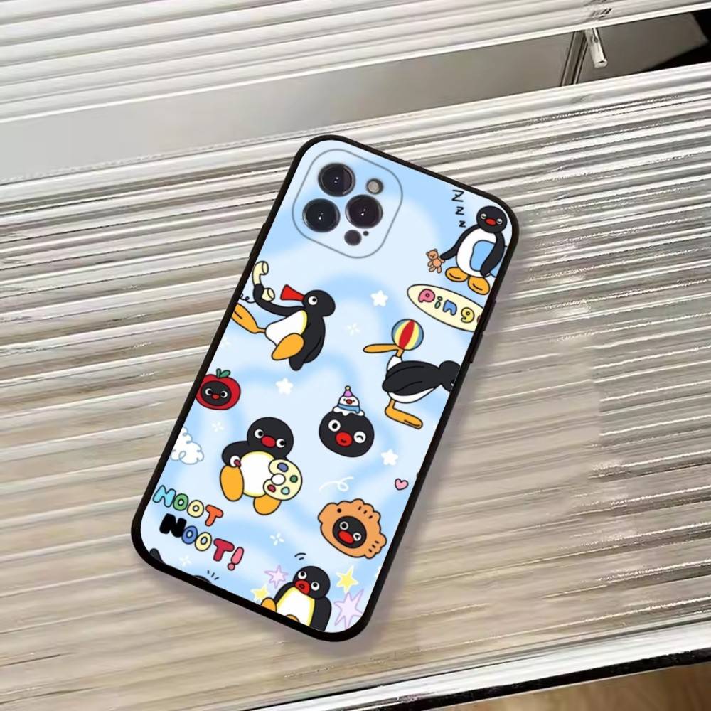 Милый Чехол-Пингвин Пингу для Телефона iPhone 17, 16,15,14,13,12,11 Plus,Pro Max, Других Мягкий Черный Чехол