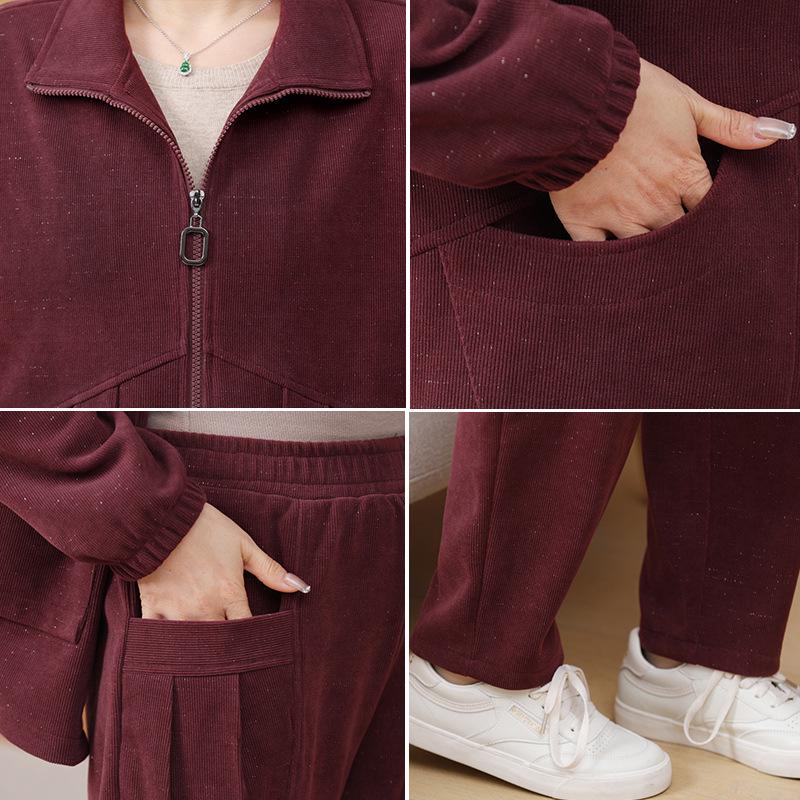 Стильный весенний спортивный костюм: Комплект из двух предметов 2025 года для женщин среднего возраста - Повседневная куртка и брюки для весны и осени