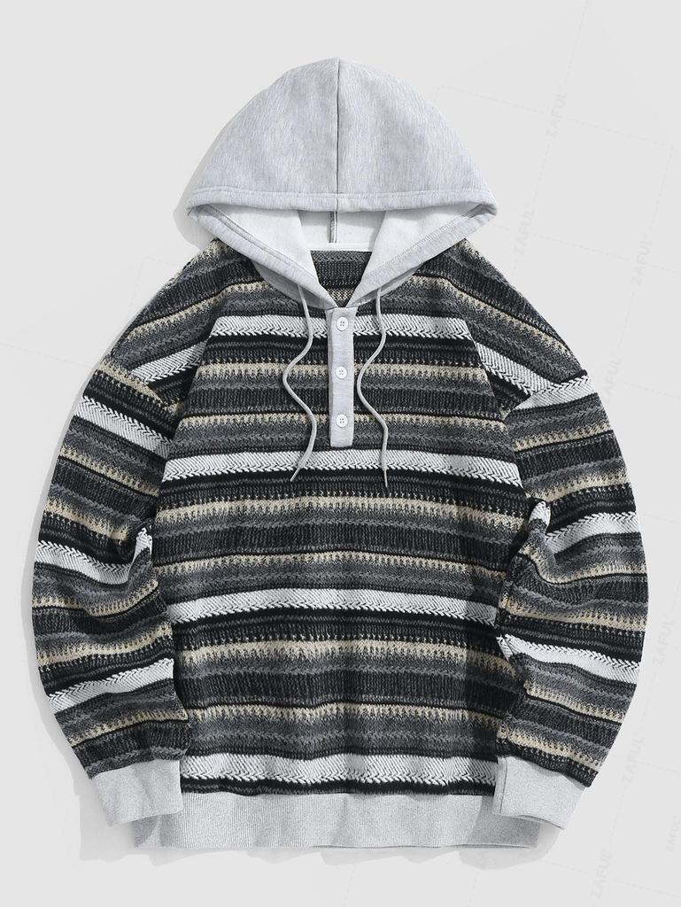 ZAFUL Пушистый свитер с капюшоном на четверть пуговицы и цветными блоками