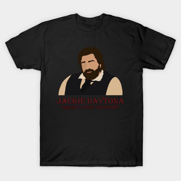 Asian Size Men Black Print T-shirt Jackie Daytona - Regular Human Bartender No-Cut Heat Transfer Print Cotton Tshirt