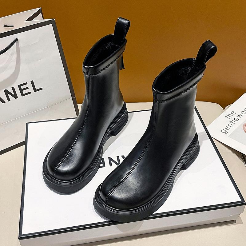 Women'S Shoes Autumn Winter Ankle Boots Women Luxury Designer Round Toe Back Zippers Fashion Leather Short Booties Plus Size 41