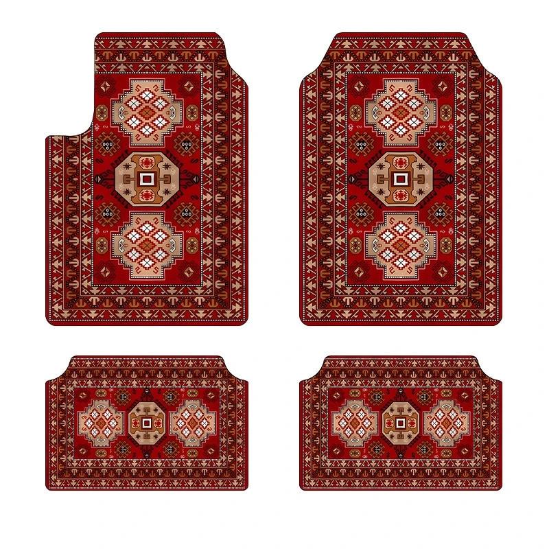 Bohemian Car Floor Mats 4 Pieces Set Dirt Resistant Wear Resistant Backing Universal Fit For Cars SUVs Trucks Auto Accessories