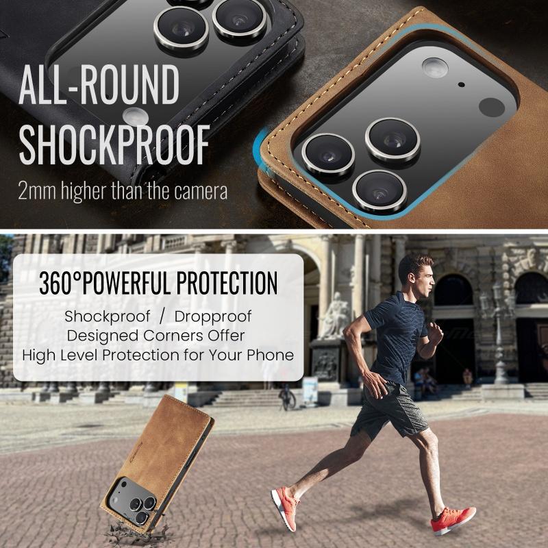 CaseMe Ретро Магнитный Флип Чехол из ПУ Кожи для iPhone 17 Air 17 Pro 16 15 14 13 12 11 XS XR 8 7 6S 5 SE Кошелек Чехол для Телефона Coque