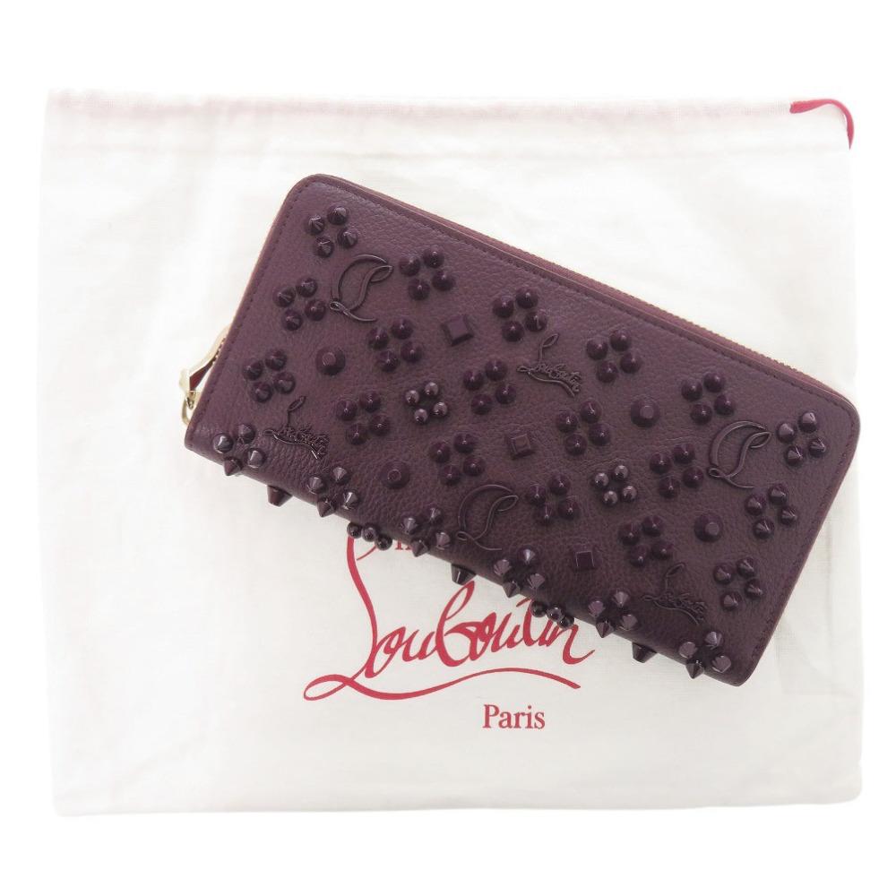 Used AUTHENTIC Christian Louboutin 3175224 Panettone studs long wallet purple Leather