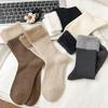 Women's Autumn/Winter Mid-Calf Wool Socks - Color Block Mink Velvet, Plush, Thick, Warm, Retro Stacked Design