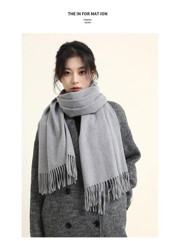 Women's Winter Japanese & Korean Solid Color Shawl - Premium Imitation Cashmere, Custom Logo, Long Autumn/Winter Scarf