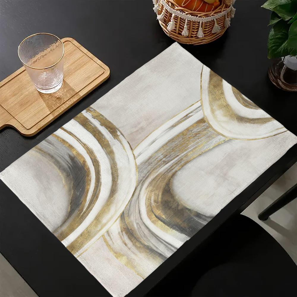 Contours of Tranquility pattern Print Linen Dining Table Mats Kitchen Placemat 30X45cm Coasters Pads Bowl Cup Mat