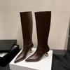 Модные Новые Черные Коричневые Необычные Каблуки-Бокалы Длинные Сапоги Европейская Американская Мода 6 см Высокий Каблук Для Поездок На Работу Шопинга Женские Сапоги 40