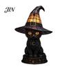 Mantelpiece Night Light Halloween Witch Cat Light, Resin Table Lamp with Warm Cozy Fall Glow, Gothic Home Decor for Bedroom Shelf, Spooky Gift