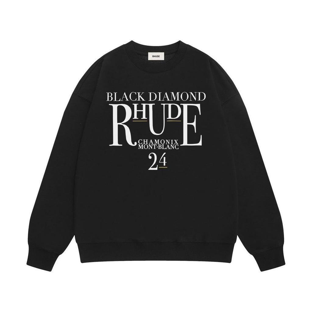 Новая мужская свободная толстовка RHUDE с круглым вырезом, принтом из букв и махровой тканью