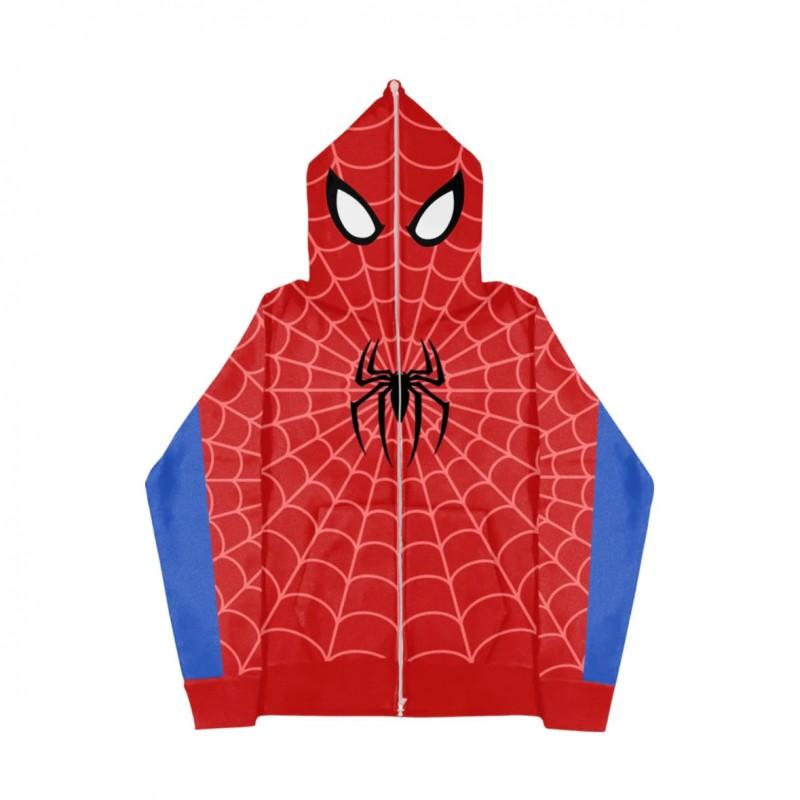 Unisex Spider Print Hooded Zip-Up Sweatshirt Oversized Streetwear Winter 2026
