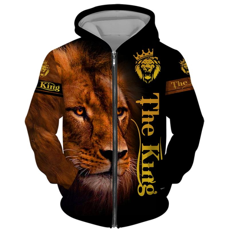 Spring Autumn Men's Zipper Hoodie Sweatshirts 3D Animal Lion Beast Printing Hooded Pullover Fashion Jacket Casual Sportswear