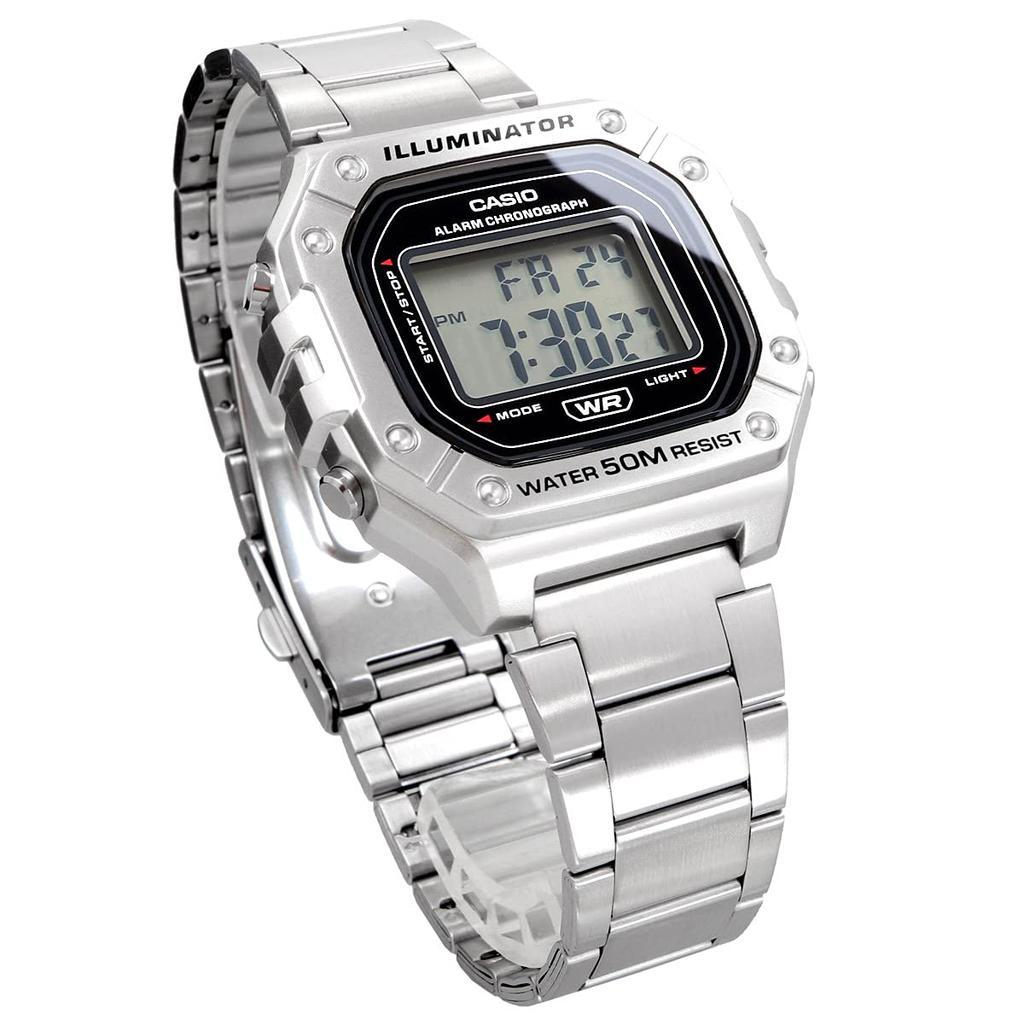 Casio Стандартные цифровые часы W-218HD-1AV мужские, металлический браслет, серебристые [параллельный импорт]