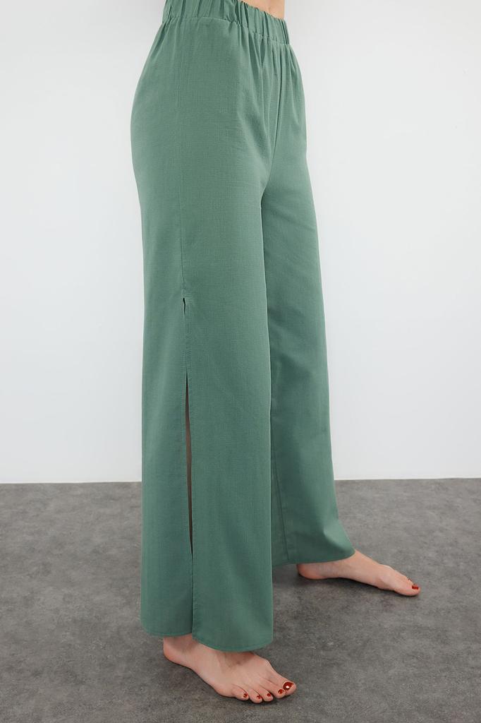 Женские брюки из 100% хлопка коричневой ткани