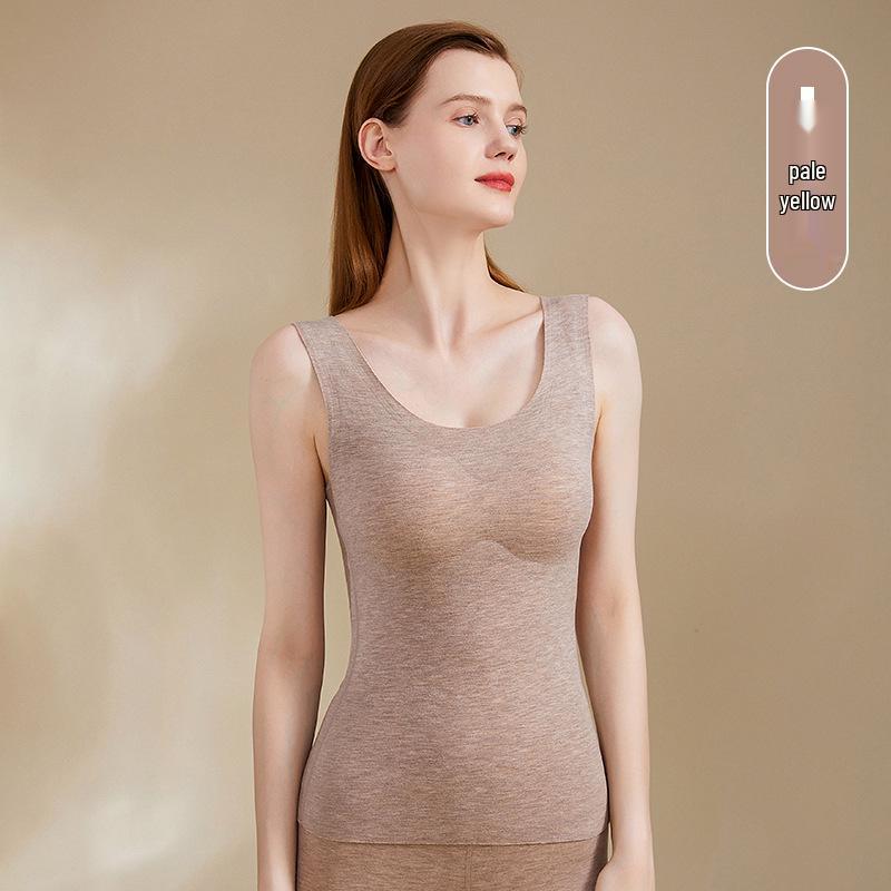 Женский бесшовный комплект из кашемира и шелка: жилет и кальсоны с встроенным бюстгальтером - на флисовой подкладке и плотный для осени