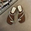 Rhinestone sandals outer wear women's 2025 summer new low-heeled square head cover toe fairy style with skirt beach sandals
