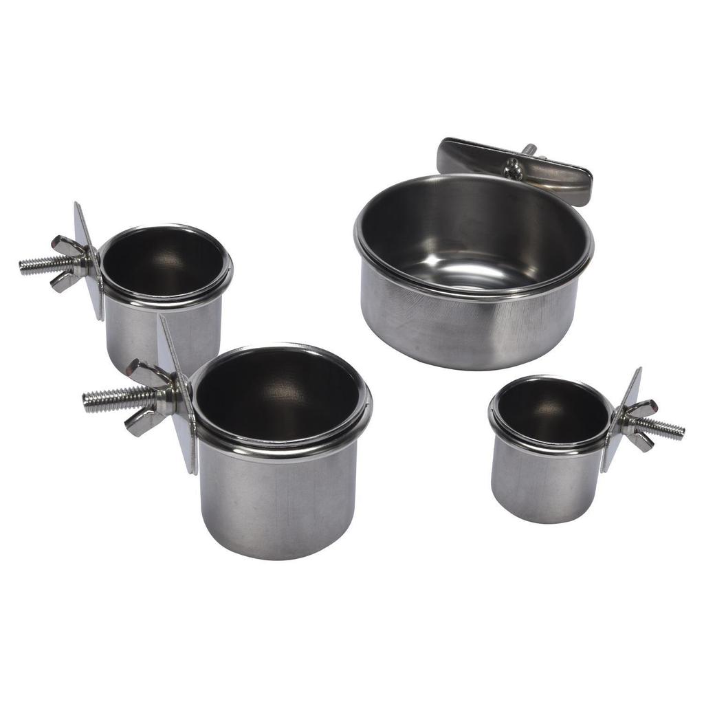 Stainless Steel Parrot Feeding Cup - Anti-Chew Bird Food Bowl and Starling Feeder