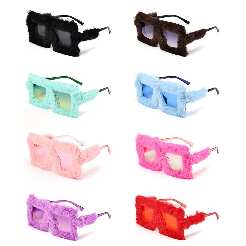 Oversized Plush Sunglasses Style Square Frame Sun Glasses Y2K Winter Shades for Women