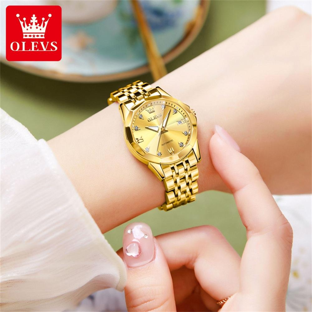 OLEVS Brand Women's Watches Elegant Fashion Automatic Mechanical Watch Waterproof Stainless Steel Luminous Date Simple Watch