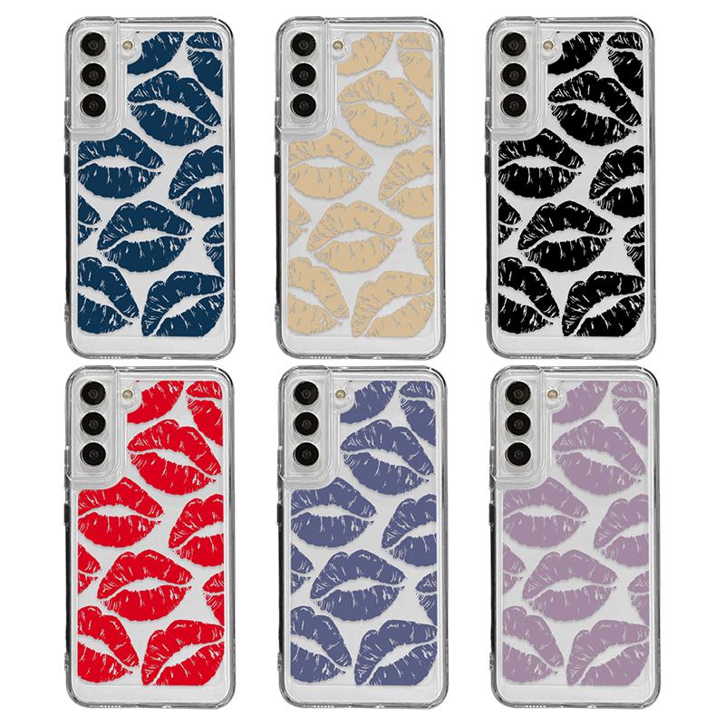 Противоударный силиконовый чехол для телефона Samsung S24 S23 Ultra S22 S21 Plus S20 FE A55 A54 A53 A52 A35 A34 A14, мягкий прозрачный чехол с цветным рисунком губ