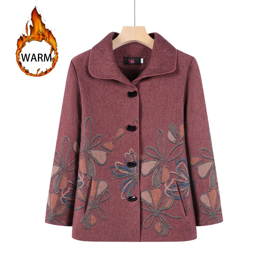 Куртка для бабушки, верхняя одежда, весна-осень, шерстяное пальто для мамы, квадратный вырез, модный наряд для старой леди