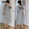 Plus Size Simple Loose Short Sleeve Split Dress Summer Slouchy Letter Printed T-Shirt Dress