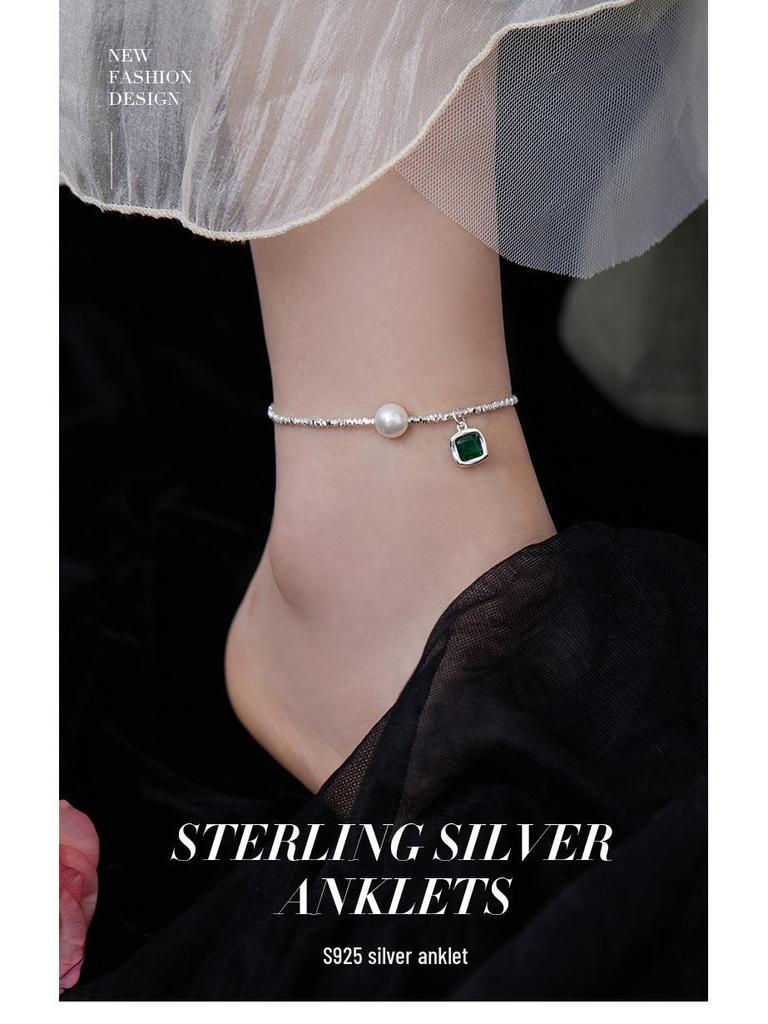 Браслет на ногу Banyan Tree S925 Серебро Роскошный Квадратный Браслет-Анклет - Высококлассные Женские Изумрудные Украшения для Ног