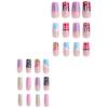 Polka Dot Lines Pink Square False Nails 24 Pieces Fashionable Design For DIY Manicure