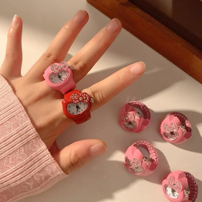 Clock Ring Bow Water Diamond Cute Simple Fashionable Unique Ring Versatile Colorful Ring Watch Exquisite Gift