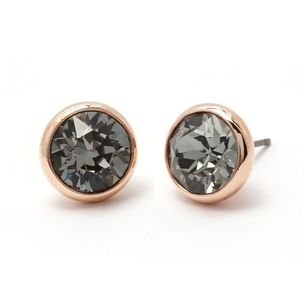 E390 8mm Charcoal Austrian Crystal Rose Gold Earrings