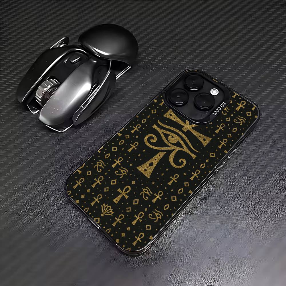 Египетский Глаз Гора Чехол Для Телефона Для iPhone17,16,15,14,13,12,11 Plus,Pro Max Цветной Посеребренный Внутренний Чехол