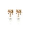 Medium-old Temperament Simple Bow Earrings Cute Pearl Pendant Earrings for Women Niche Design Earrings