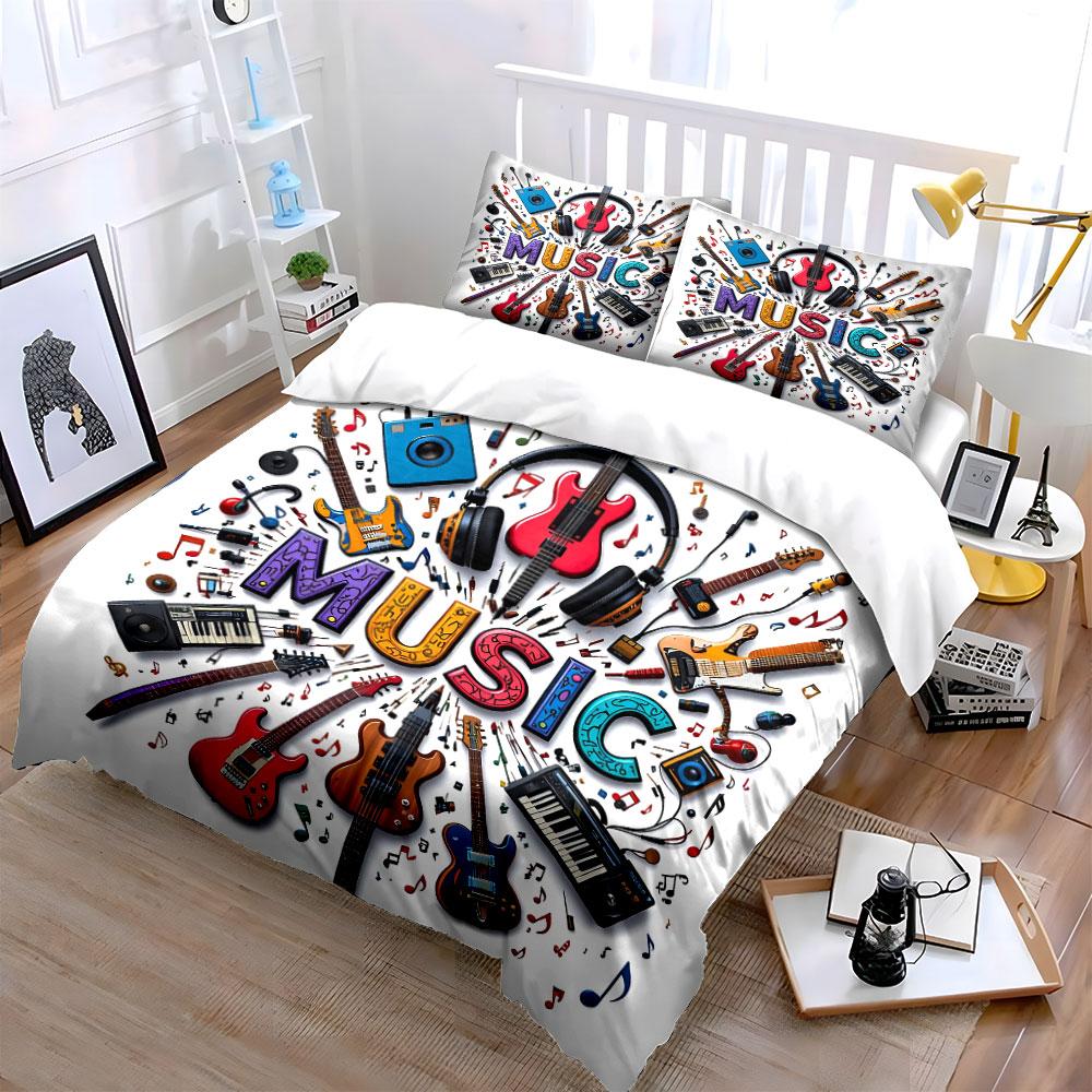 Music Instruments Colorful Design Bedding Duvet Cover Set Duvet Cover Pillowcases (1*Duvet Cover 2*Pillowcases, without duvet insert)