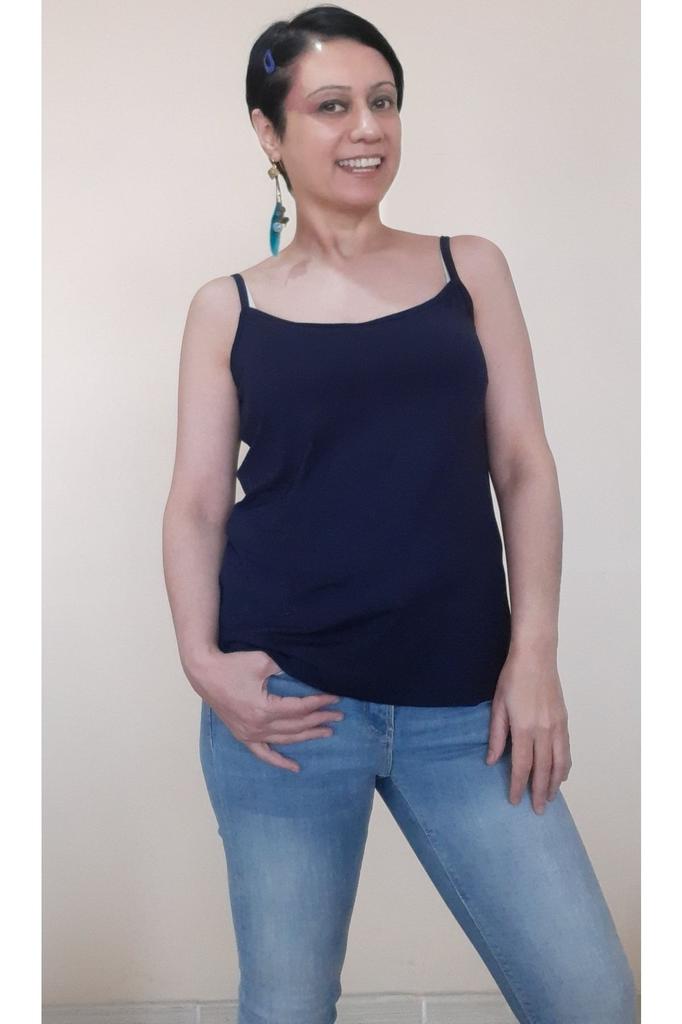 Женская футболка большого размера в стиле кэжуал, темно-синяя, из гребенного хлопка с вискозой, с веревочными лямками