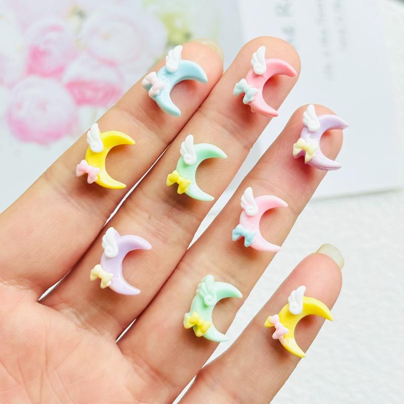 30 Pcs New Cute Mini Resin Cartoon Bow Knot, Moon Series Flatback Ornament Jewelry Making Manicure Hairwear Accessories A96