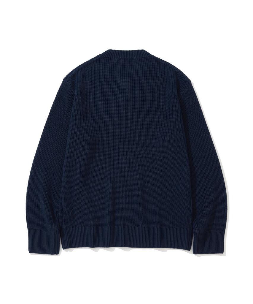 KNITTED Cotton Henley Neck Waffle Knit Navy
