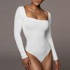 Весна и осень Длинные рукава Сексуальные Базовые Комбинезоны Женские Комбинезоны Облегающие Квадратный вырез Женский Комбинезон Модные Однотонные Повседневные Женские Боди 26139