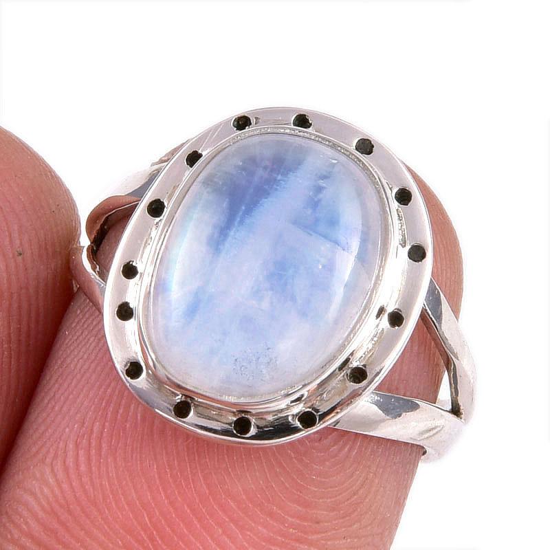 Natural Rainbow Moonstone Gemstone Handmade 925 Solid Silver Gift Ring S.6 C2h67