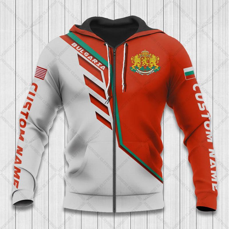Имя Болгарии Эмблема молнии Толстовки Свободные унисекс оверсайз толстовки Зимняя повседневная уличная одежда Топ Пуловер
