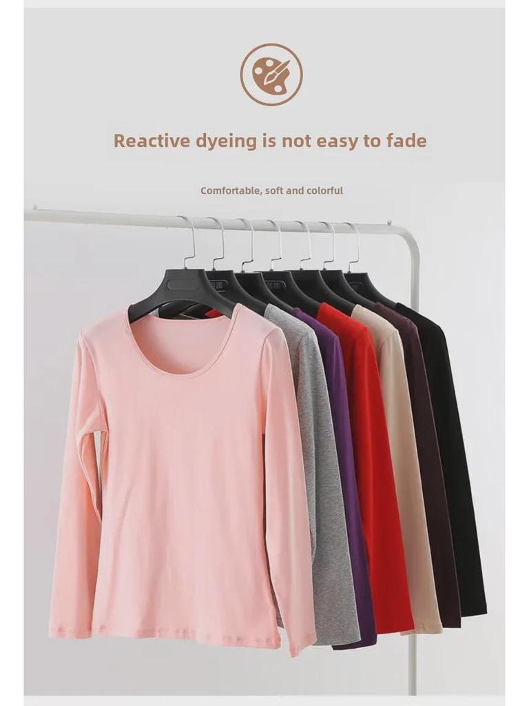 Женский термосвитер из чистого хлопка с длинными рукавами - круглый вырез, теплый топ на осень/зиму