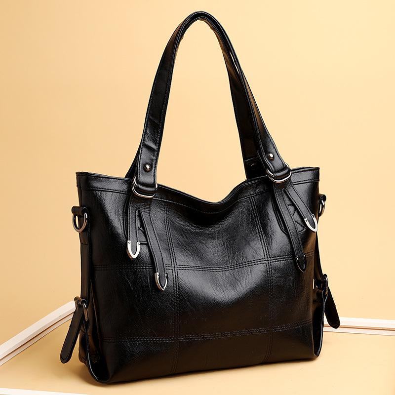 Leather Shoulder Bag, Large Capacity Fashionable Splicing Handbag, Waterproof Tote Bag