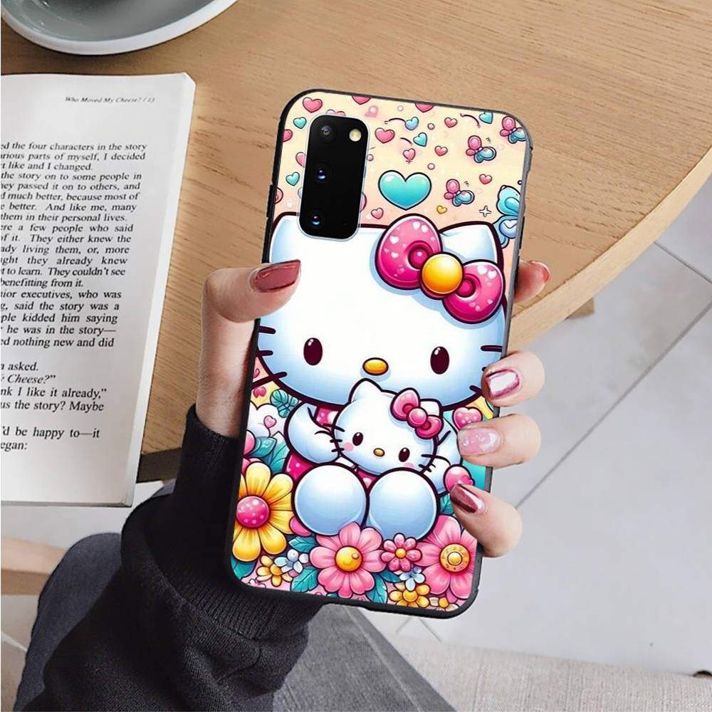AH33 Милый черный чехол Hello Kitty для Samsung Note 20 Lite S24 Ultra S23 S22 A05 A06 A11 A71 A15 A16 A13 A24 A25 A33 A52 A53 M55 M35 Sofe Cover