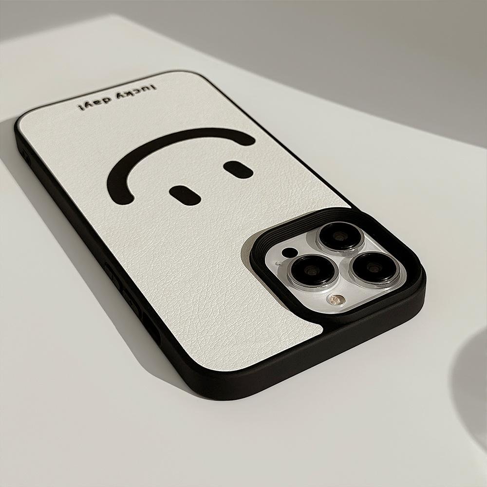 LUCKY Smiling Face Leather Texture Phone Case For iPhone11/12/13/14/15/16/17 Pro Max AIR PLUS Phone Back Covers
