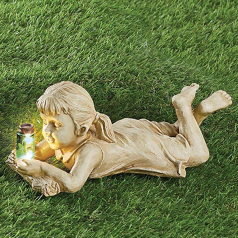 Садовая статуя из смолы в банке для мальчика и девочки, ребенок с солнечными светлячками, светящиеся в темноте, причудливая клумба, двор, уличная скульптура, декор, лежа