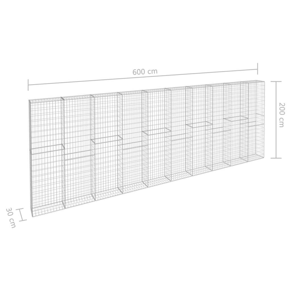 Gabion Wall with Cover Galvanized Steel 600 * 30 * 200 cm