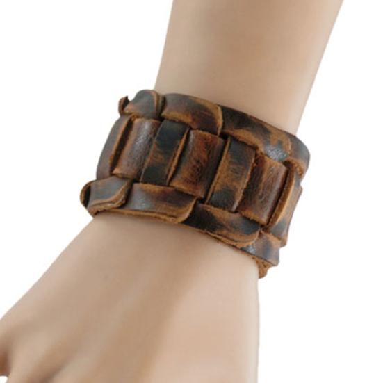 Retro Weave Faux Leather Wristband Snaps Fastener Bracelet Men's Jewelry Gift