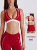 Color-Block Fitness Set: V-Neck Halter Sports Bra & Two-Piece Running Shorts with White Stripes
