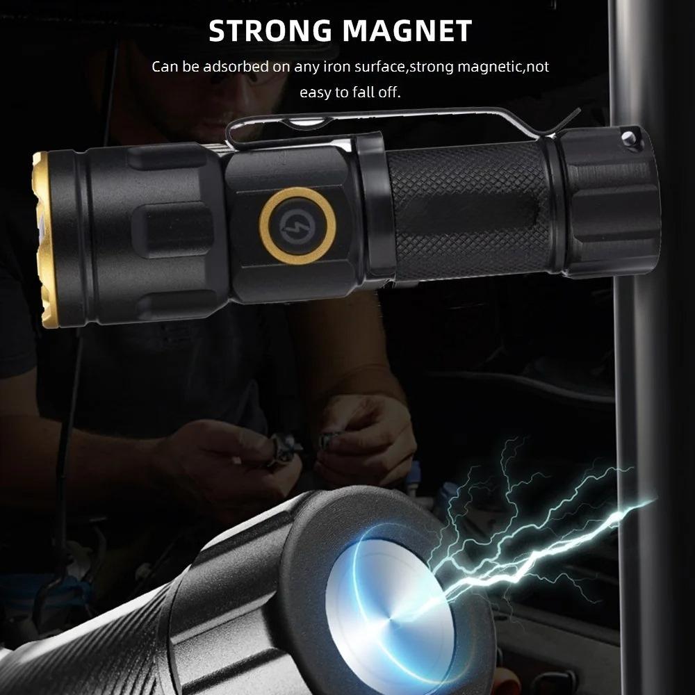 Мини-фонарик с зумом, луч белого света, перезаряжаемый, портативный, для ребенка, для леди, для рюкзака, карманный, для дома, для улицы, магнитный, рабочий, аварийный