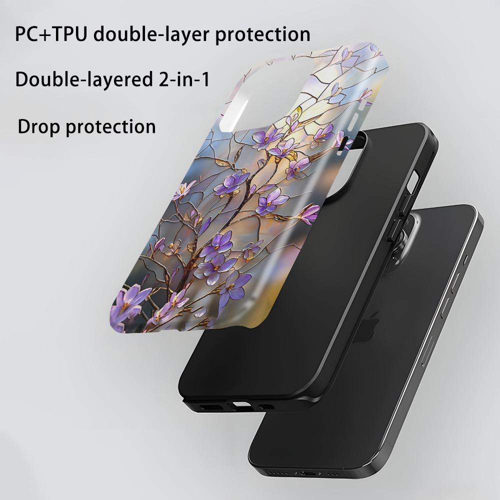 Популярный ретро-цветной чехол для телефона с рисунком цветов на окне iPhone16 противоударный чехол-пленка два в одном Apple 17pm